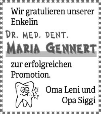 Glückwunschanzeige von Maria Gennert