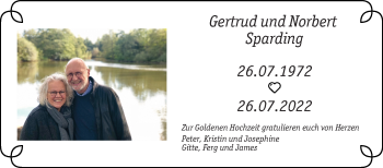 Glückwunschanzeige von Gertrud und Norbert Sparding