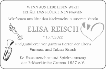 Glückwunschanzeige von Elisa Reisch