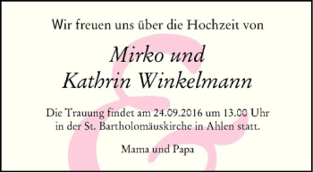 Glückwunschanzeige von Mirko und Kathrin Winkelmann