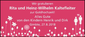 Glückwunschanzeige von Rita und Heinz-Wilhelm Kaltefleiter