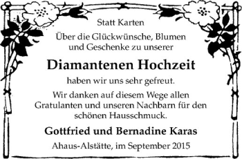 Glückwunschanzeige von Bernadine & Gottfried Karas