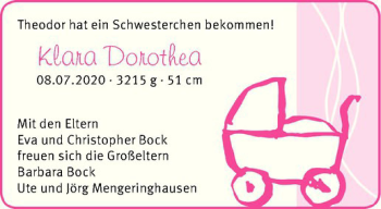 Glückwunschanzeige von Klara Dorothea Bock