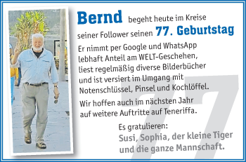 Glückwunschanzeige von Bernd 