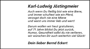 Glückwunschanzeige von Karl-Ludwig Jöstingmeier