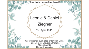 Glückwunschanzeige von Leonie & Daniel Ziegner