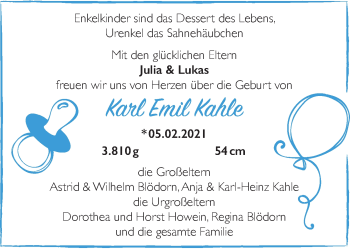 Glückwunschanzeige von Karl Emil Kahle