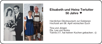 Glückwunschanzeige von Elisabeth und Heinz Terlutter