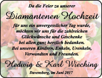 Glückwunschanzeige von Hedwig und Karl Wieching