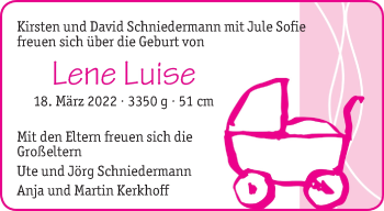 Glückwunschanzeige von Lene Luise Schniedermann