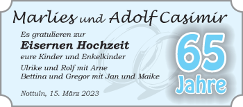 Glückwunschanzeige von Marlies und Adolf Casimir