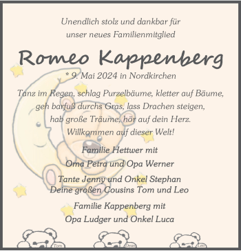 Glückwunschanzeige von Romeo Kappenberg
