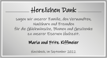 Glückwunschanzeige von Maria Und Frietz Kiffmeier