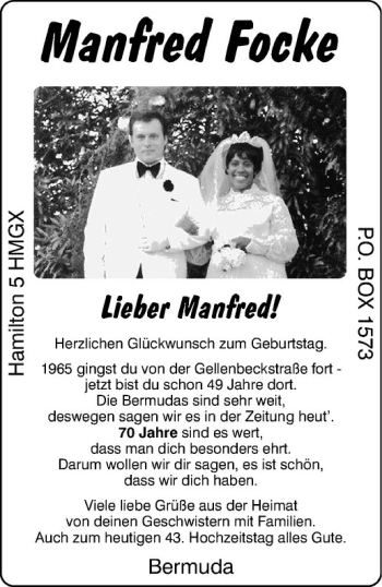 Glückwunschanzeige von Manfred Focke