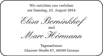 Glückwunschanzeige von Elisa und Marc Borninkhof und Hörmann