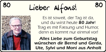 Glückwunschanzeige von Alfons 