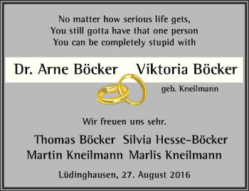 Glückwunschanzeige von Arne & Viktoria Böcker
