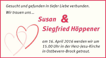 Glückwunschanzeige von Susan und Siegfried Höppener