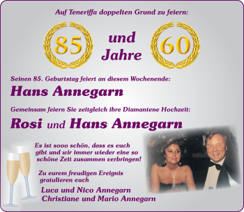 Glückwunschanzeige von Hans und Rosi Annegarn