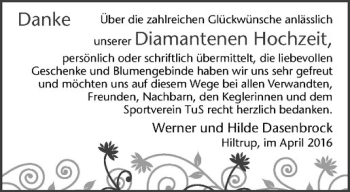 Glückwunschanzeige von Werner und Hilde Dasenbrock