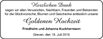 Glückwunschanzeige von Friedhelm & Johanna Kuckhermann