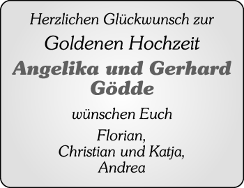 Glückwunschanzeige von Angelika und Gerhard Gödde