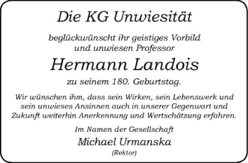 Glückwunschanzeige von Hermann Landois