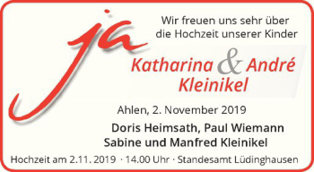 Glückwunschanzeige von Katharina und André Kleinikel