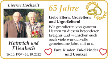 Glückwunschanzeige von Heinrich und Elisabeth 