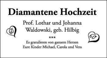 Glückwunschanzeige von Lothar und Johanna Waldowski