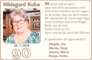 Glückwunschanzeige von Hildegard Kobe