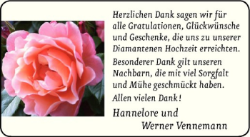 Glückwunschanzeige von Hannelore & Werner Vennemann