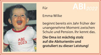 Glückwunschanzeige von Emma Wilke