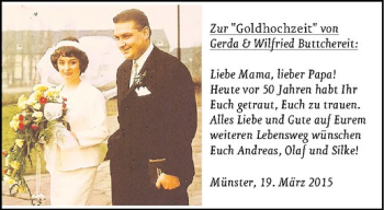 Glückwunschanzeige von Gerda & Wilfried Buttchereit
