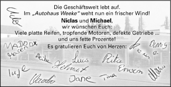 Glückwunschanzeige von Niclas und Michael 
