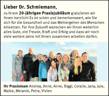 Glückwunschanzeige von  Dr. Schmiemann