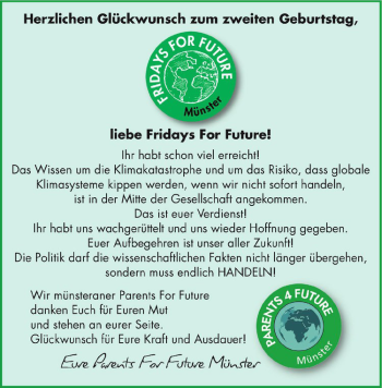 Glückwunschanzeige von Fridays  For Future 