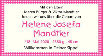 Glückwunschanzeige von Helene Josefa Mandtler