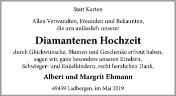 Glückwunschanzeige von Margrit und Albert Ehmann