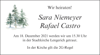 Glückwunschanzeige von Sara und Rafael Niemeyer und Castro