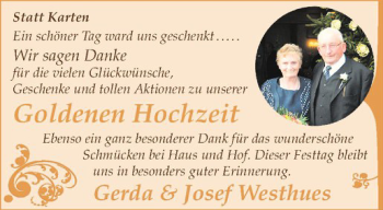 Glückwunschanzeige von Gerda & Josef Westhues