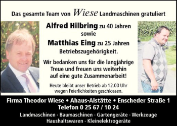 Glückwunschanzeige von Alfred Hilbring