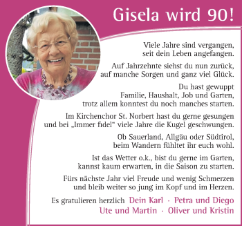 Glückwunschanzeige von Gisela 