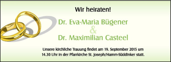 Glückwunschanzeige von Eva-Maria und Maximilian Bügener und Casteel