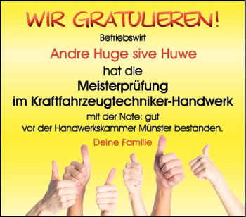 Glückwunschanzeige von Andre Huge sive Huwe