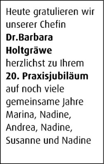 Glückwunschanzeige von Barbara Holtgräwe