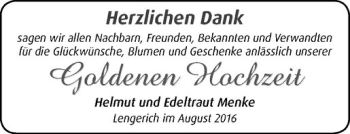 Glückwunschanzeige von Helmut und Edeltraut Menke