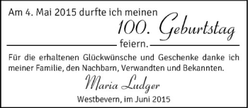 Glückwunschanzeige von Maria Ludger