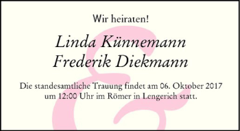 Glückwunschanzeige von Linda & Frederik Künnemann & Diekmann