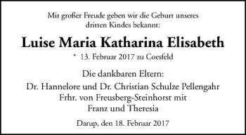 Glückwunschanzeige von Luise Maria Katharina Elisabeth 